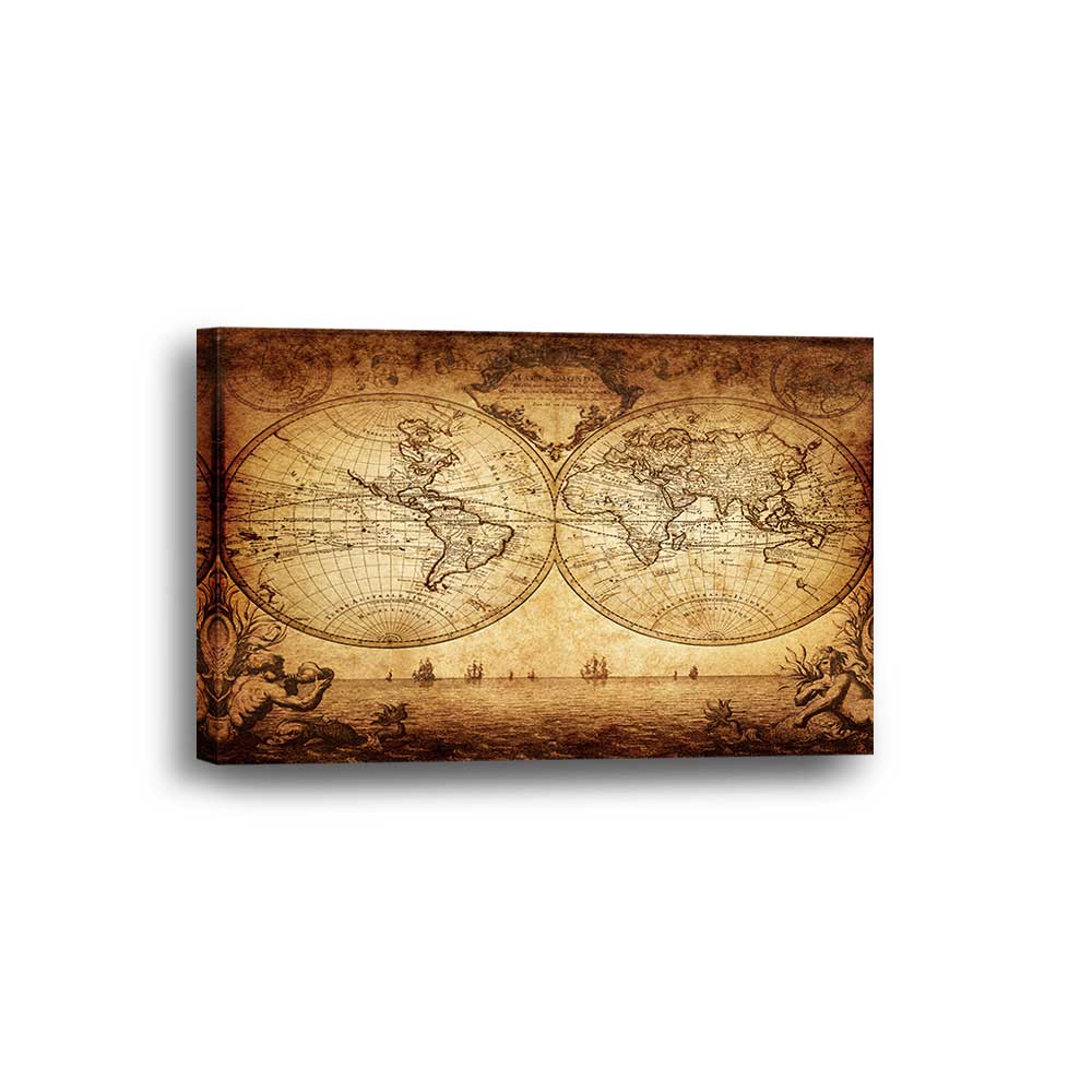 Rustic World Map Framed Canvas Home Decor Wall Art Multiple Choices 1 3 4 5 Panels