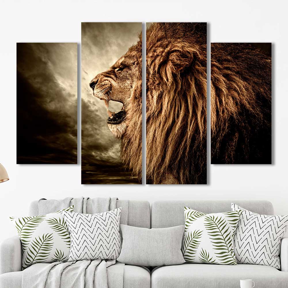 Sovereign Storm: Golden Mane Collection - Framed Canvas Home Decor Wall Art Multiple Choices 1 3 4 5 Panels