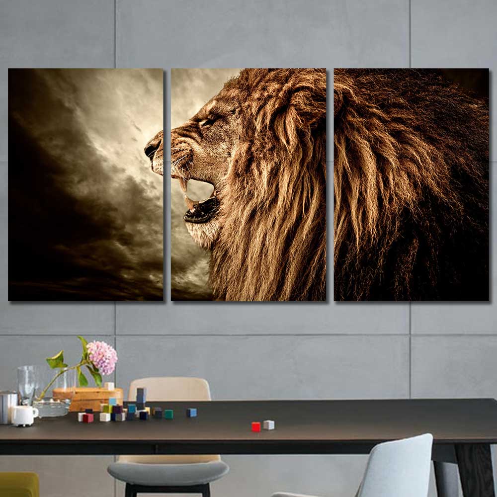 Sovereign Storm: Golden Mane Collection - Framed Canvas Home Decor Wall Art Multiple Choices 1 3 4 5 Panels