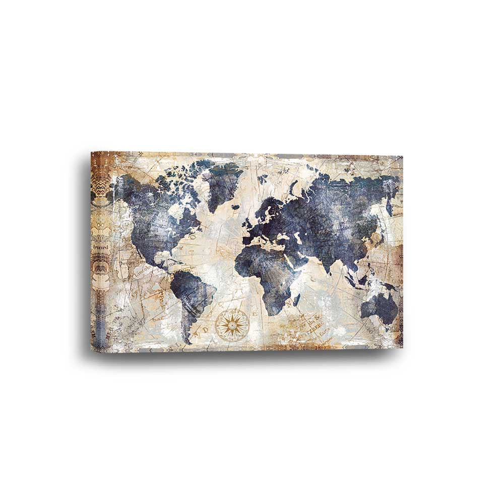 Blue Old World Map Rustic Framed Canvas Home Decor Wall Art Multiple Choices 1 3 4 5 Panels