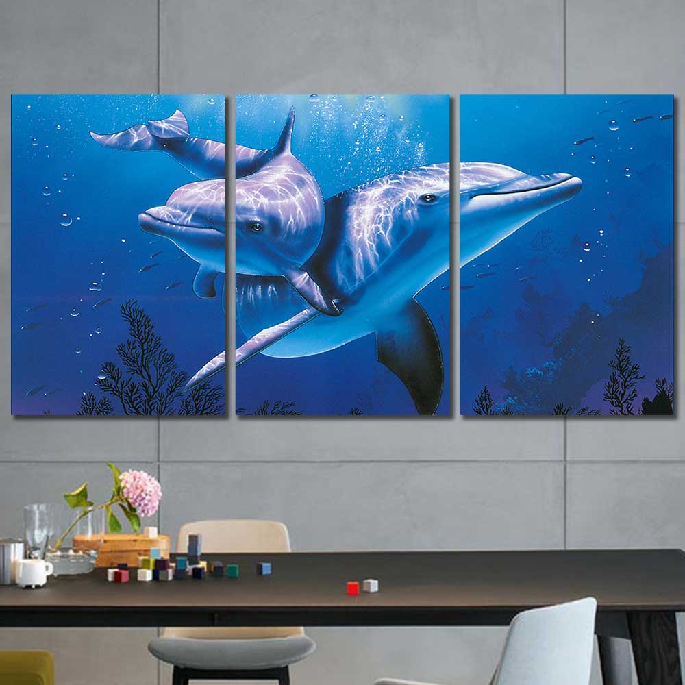 Ocean's Grace: Bottlenose Ballet Collection - Framed Canvas Home Decor Wall Art Multiple Choices 1 3 4 5 Panels