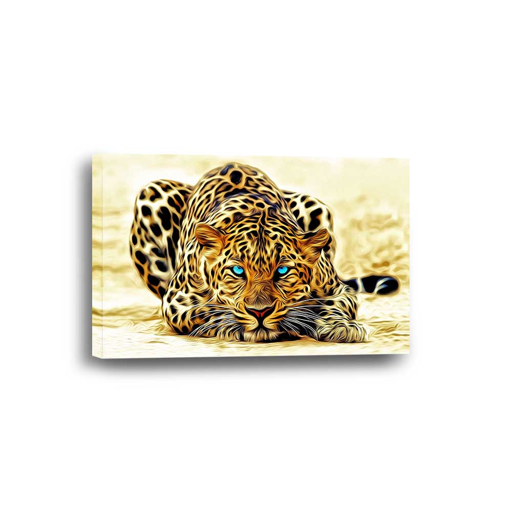 Azure Gaze: Golden Leopard Collection - Framed Canvas Home Decor Wall Art Multiple Choices 1 3 4 5 Panels
