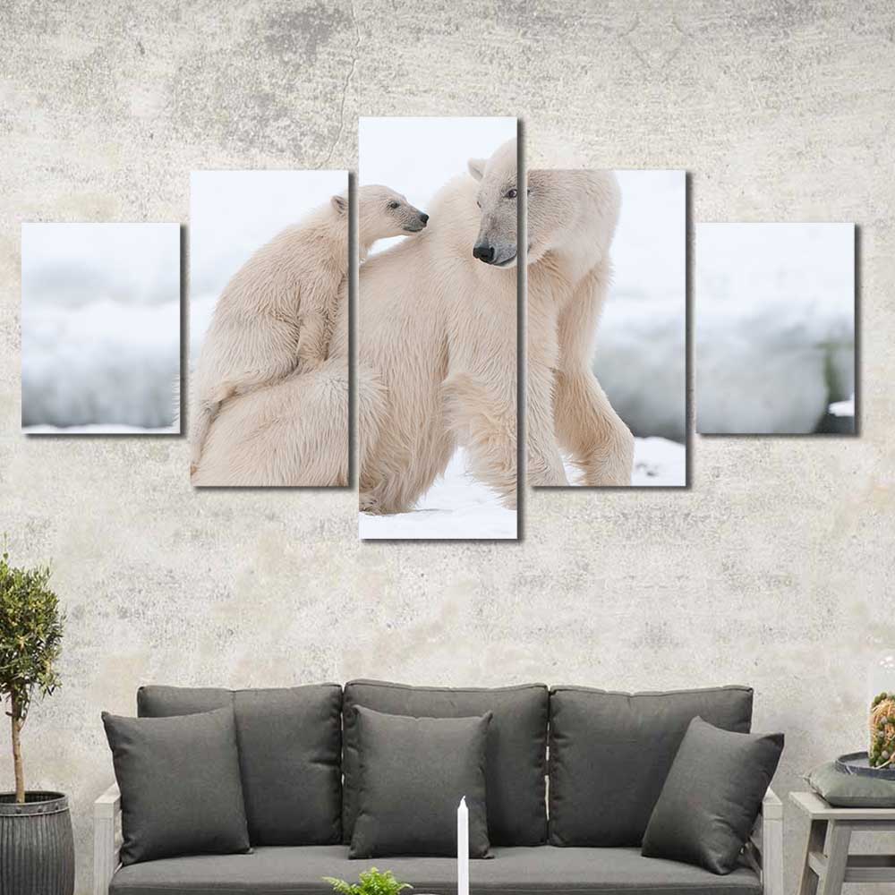 Artic Bond: Polar Bear Family Collection - Framed Canvas Home Decor Wall Art Multiple Choices 1 3 4 5 Panels