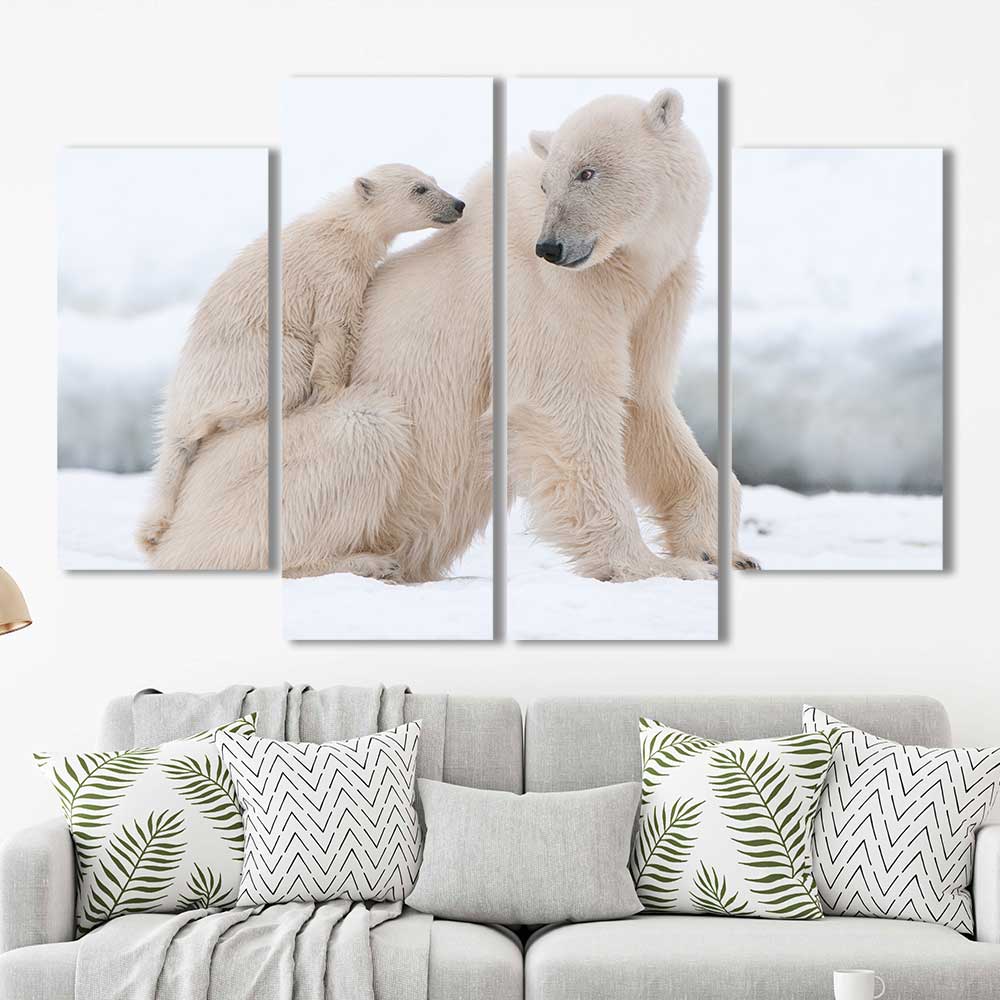 Artic Bond: Polar Bear Family Collection - Framed Canvas Home Decor Wall Art Multiple Choices 1 3 4 5 Panels