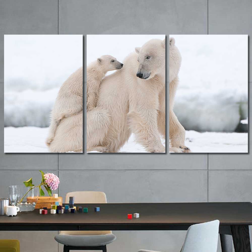 Artic Bond: Polar Bear Family Collection - Framed Canvas Home Decor Wall Art Multiple Choices 1 3 4 5 Panels