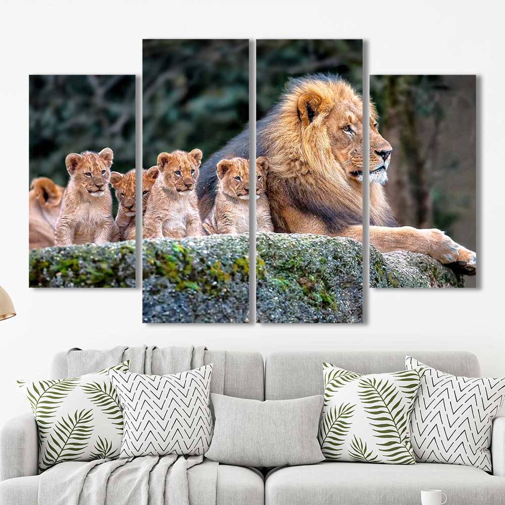 Pride's Legacy: Lion Family Collection - Framed Canvas Home Decor Wall Art Multiple Choices 1 3 4 5 Panels