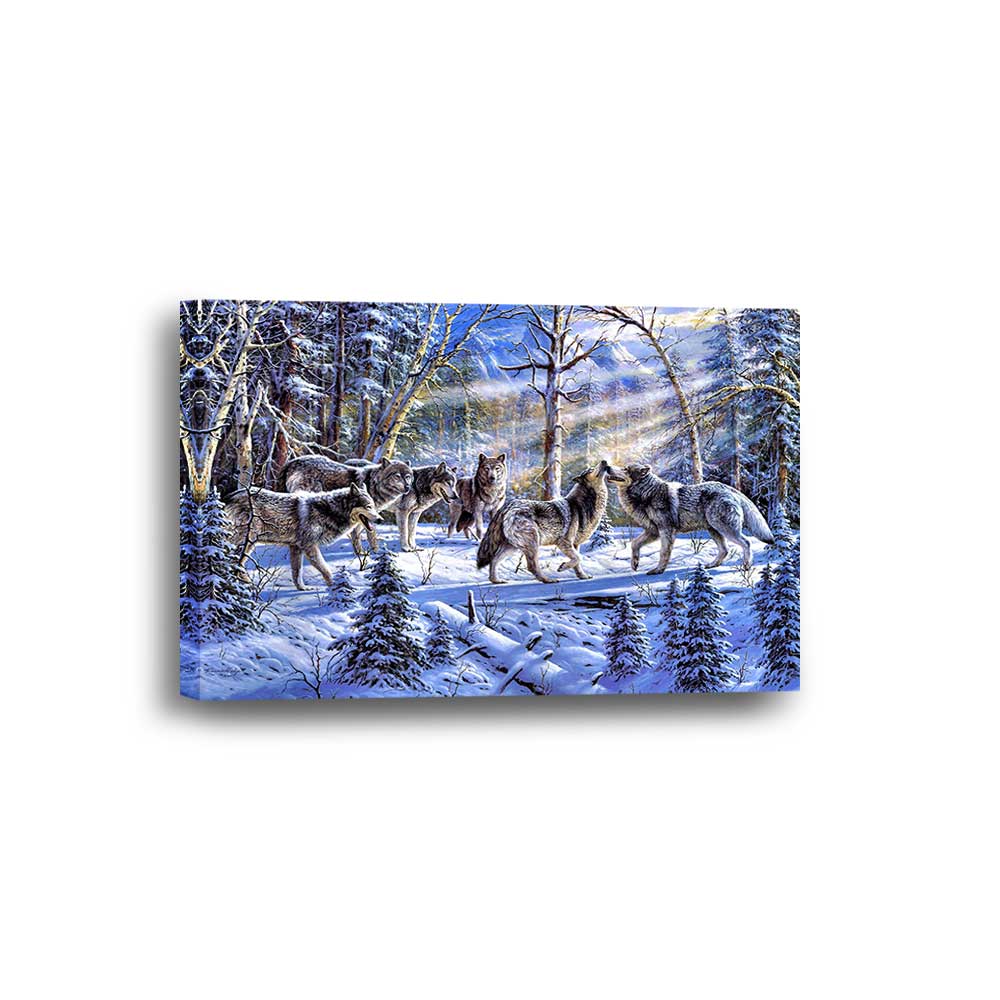 Winter's Pack: Snow Wolf Collection - Framed Canvas Home Decor Wall Art Multiple Choices 1 3 4 5 Panels