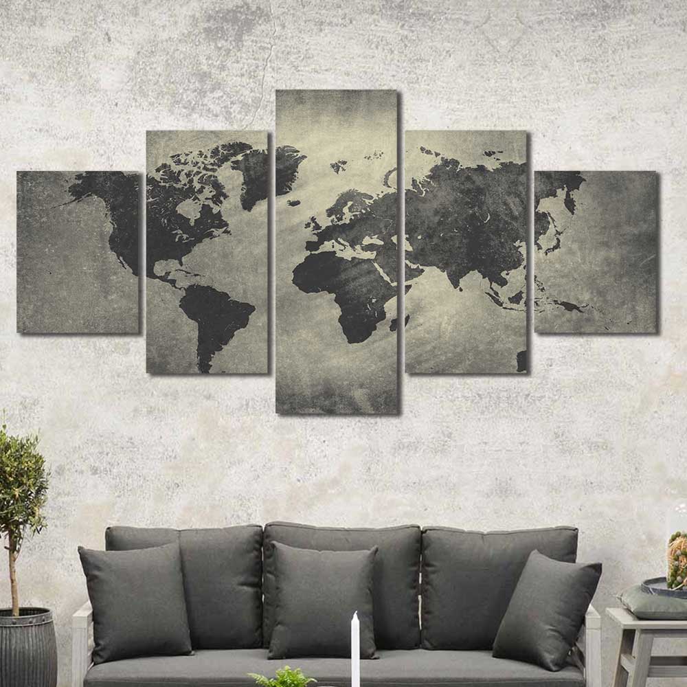 Global Shadows: Modern Map Series - Framed Canvas Home Decor Wall Art Multiple Choices 1 3 4 5 Panels