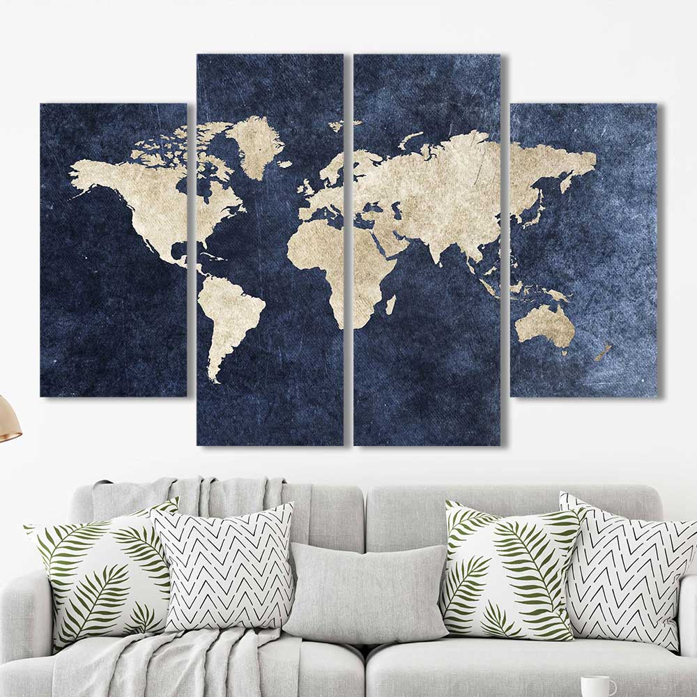 Midnight Atlas: Global Heritage Collection - Framed Canvas Home Decor Wall Art Multiple Choices 1 3 4 5 Panels