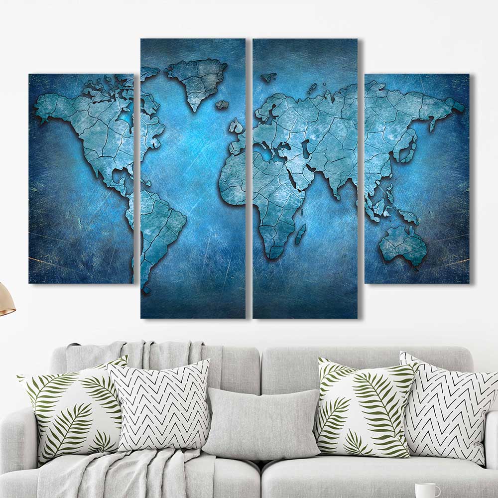 Azure Atlas: Cracked Earth Collection - Framed Canvas Home Decor Wall Art Multiple Choices 1 3 4 5 Panels