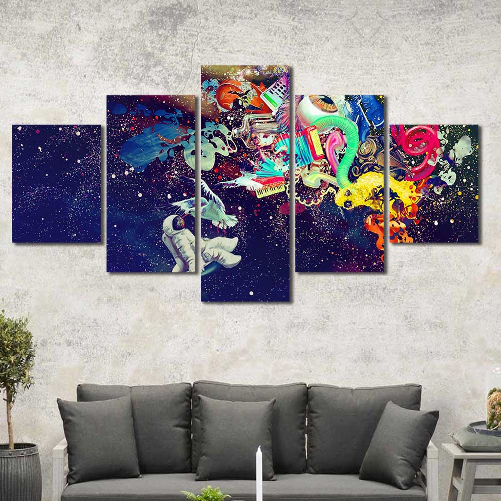 The Astronaut's Imagination Collection - Framed Canvas Home Decor Wall Art Multiple Choices 1 3 4 5 Panels