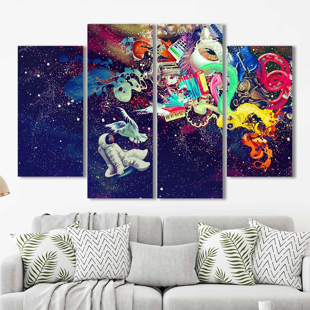 The Astronaut's Imagination Collection - Framed Canvas Home Decor Wall Art Multiple Choices 1 3 4 5 Panels