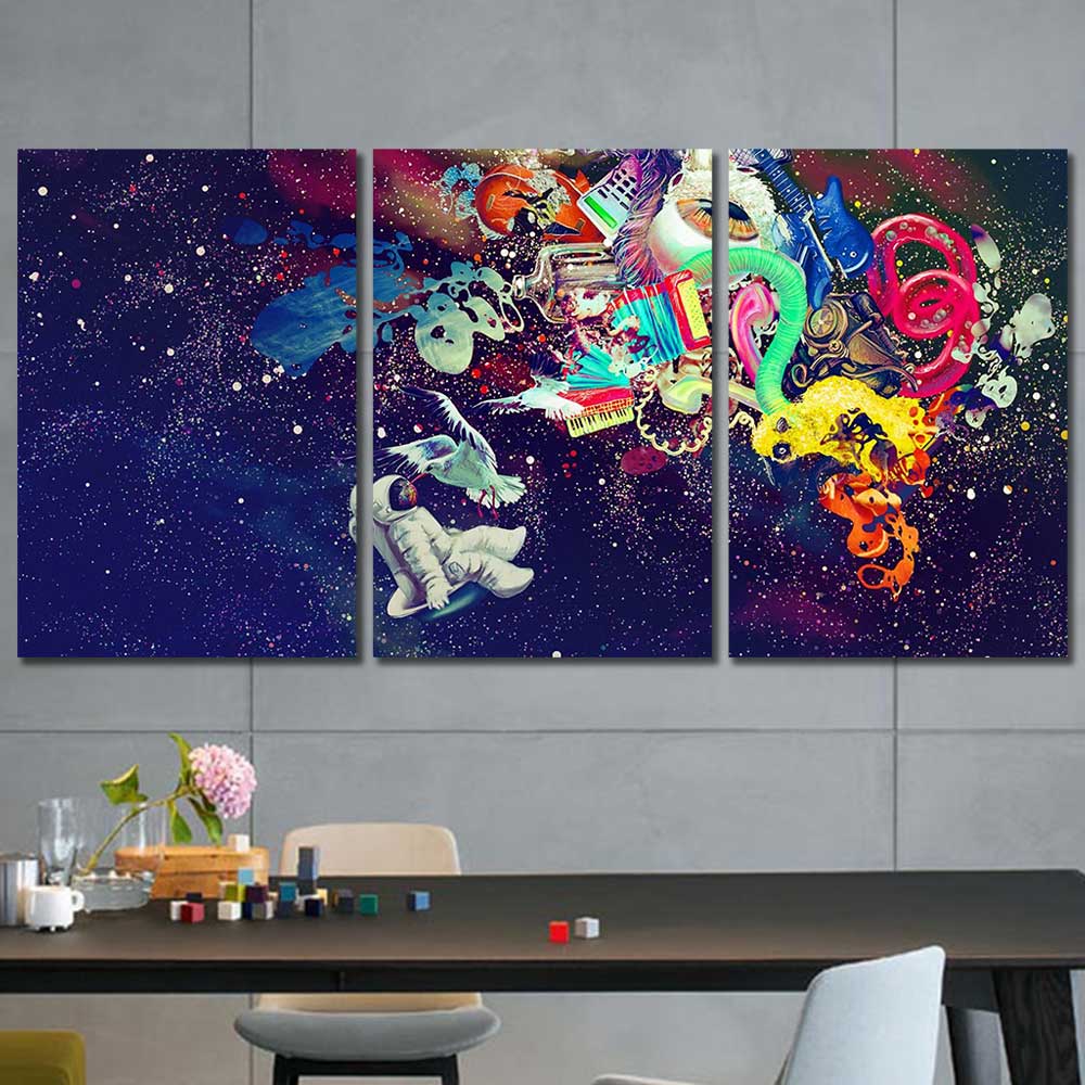 The Astronaut's Imagination Collection - Framed Canvas Home Decor Wall Art Multiple Choices 1 3 4 5 Panels