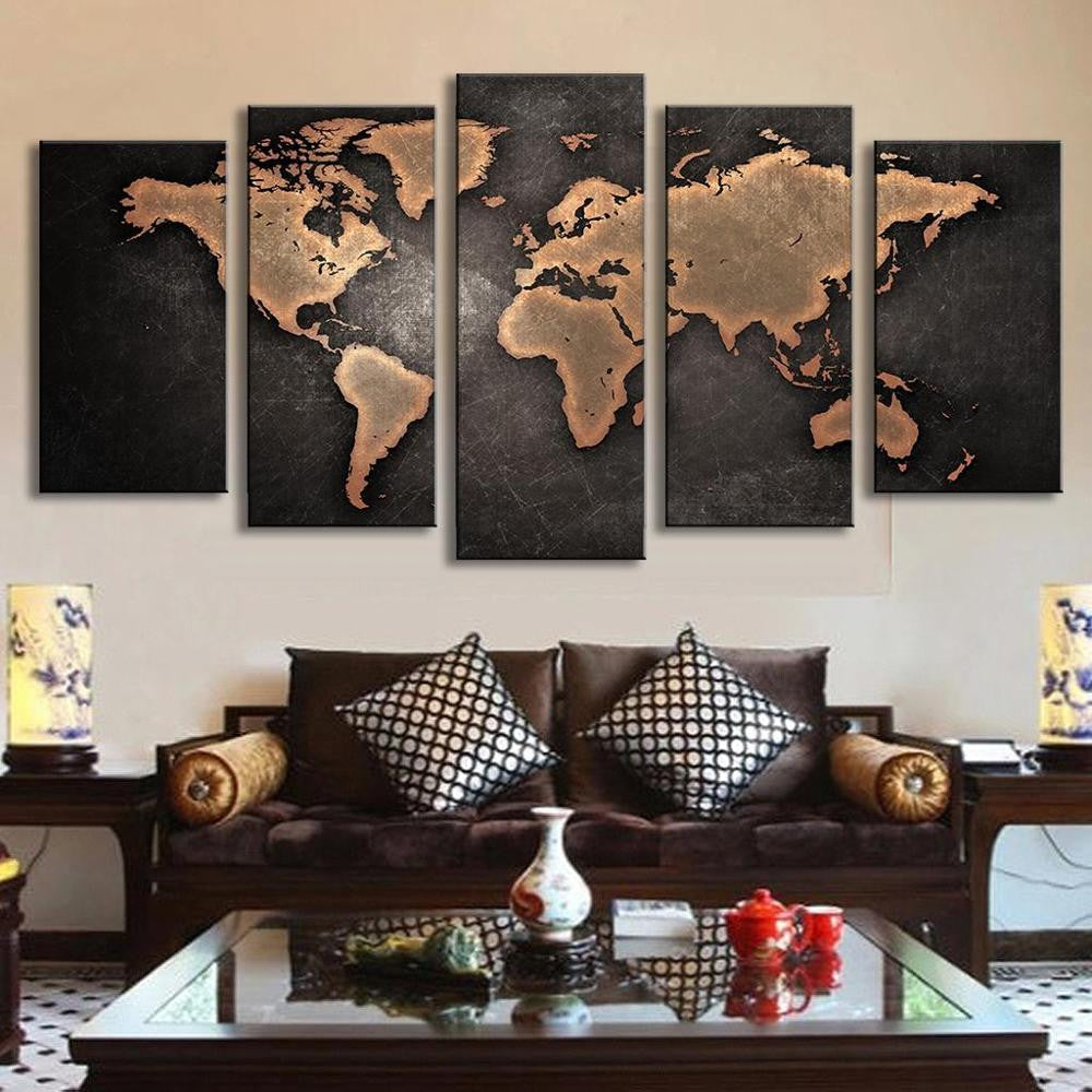 Vintage World Map Rustic Wall Art Canvas