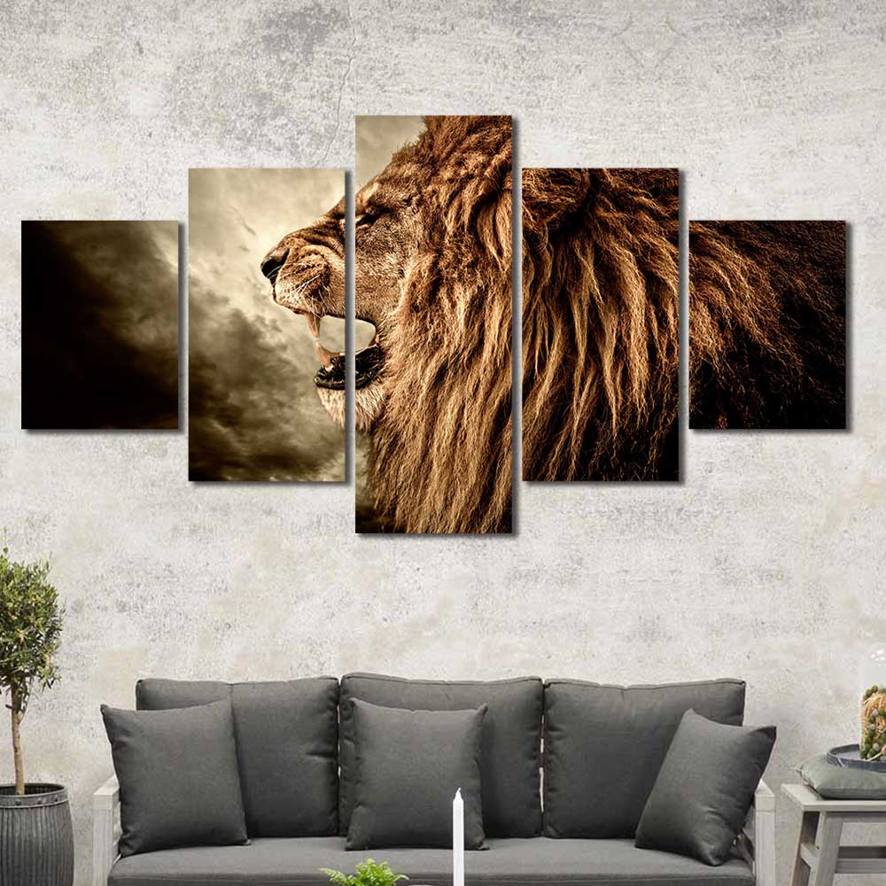 Sovereign Storm: Golden Mane Collection - Framed Canvas Home Decor Wall Art Multiple Choices 1 3 4 5 Panels