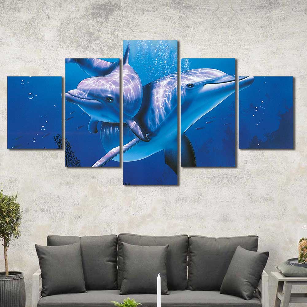 Ocean's Grace: Bottlenose Ballet Collection - Framed Canvas Home Decor Wall Art Multiple Choices 1 3 4 5 Panels