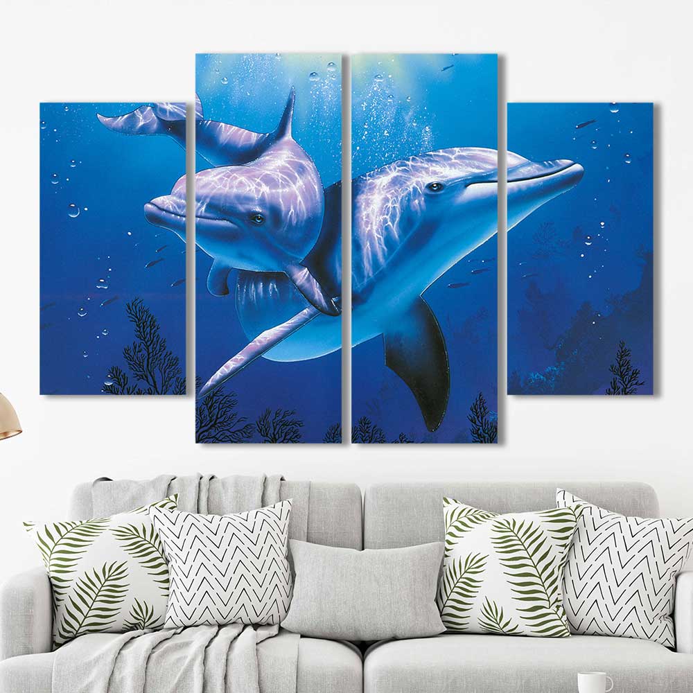 Ocean's Grace: Bottlenose Ballet Collection - Framed Canvas Home Decor Wall Art Multiple Choices 1 3 4 5 Panels