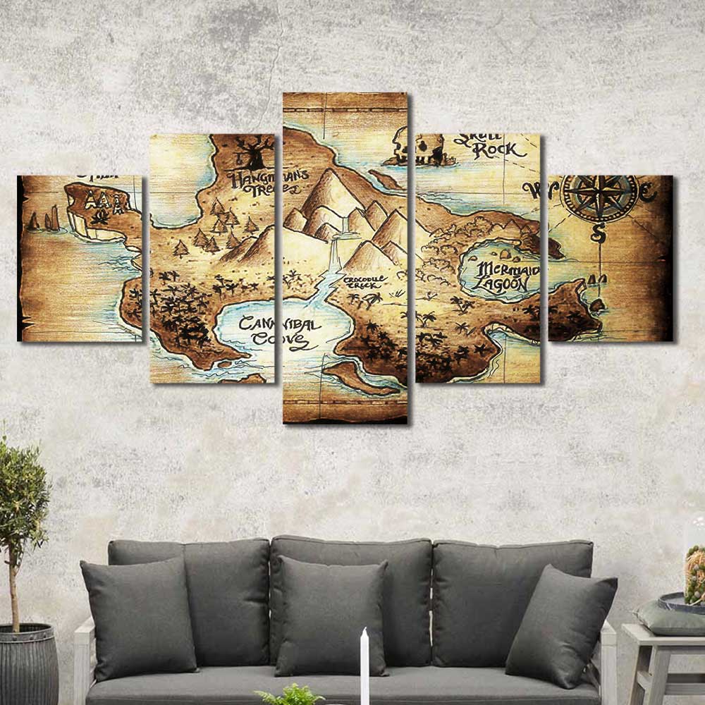 Neverland Chronicles: Pirate's Map Collection - Framed Canvas Home Decor Wall Art Multiple Choices 1 3 4 5 Panels