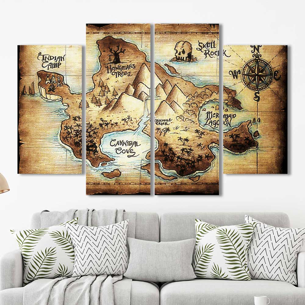 Neverland Chronicles: Pirate's Map Collection - Framed Canvas Home Decor Wall Art Multiple Choices 1 3 4 5 Panels