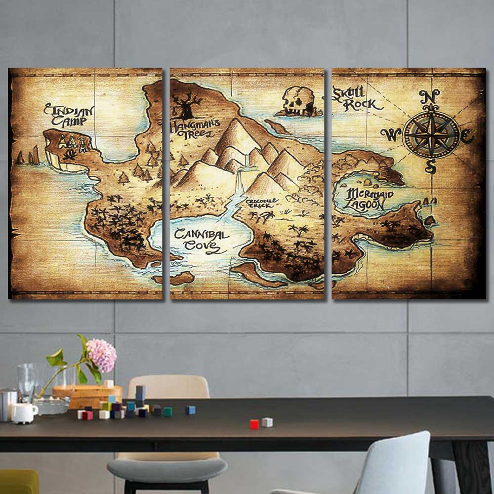 Neverland Chronicles: Pirate's Map Collection - Framed Canvas Home Decor Wall Art Multiple Choices 1 3 4 5 Panels