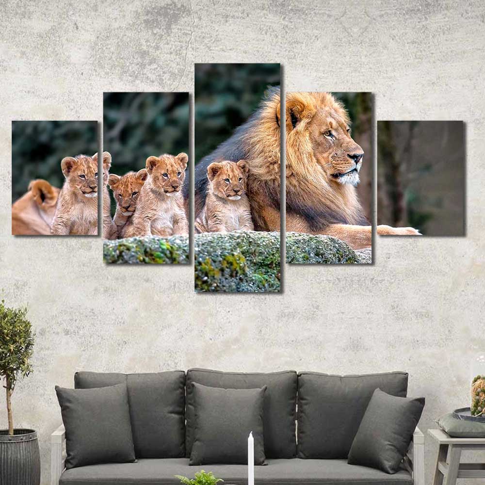 Pride's Legacy: Lion Family Collection - Framed Canvas Home Decor Wall Art Multiple Choices 1 3 4 5 Panels
