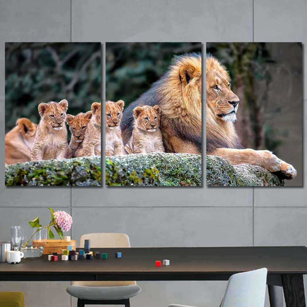 Pride's Legacy: Lion Family Collection - Framed Canvas Home Decor Wall Art Multiple Choices 1 3 4 5 Panels