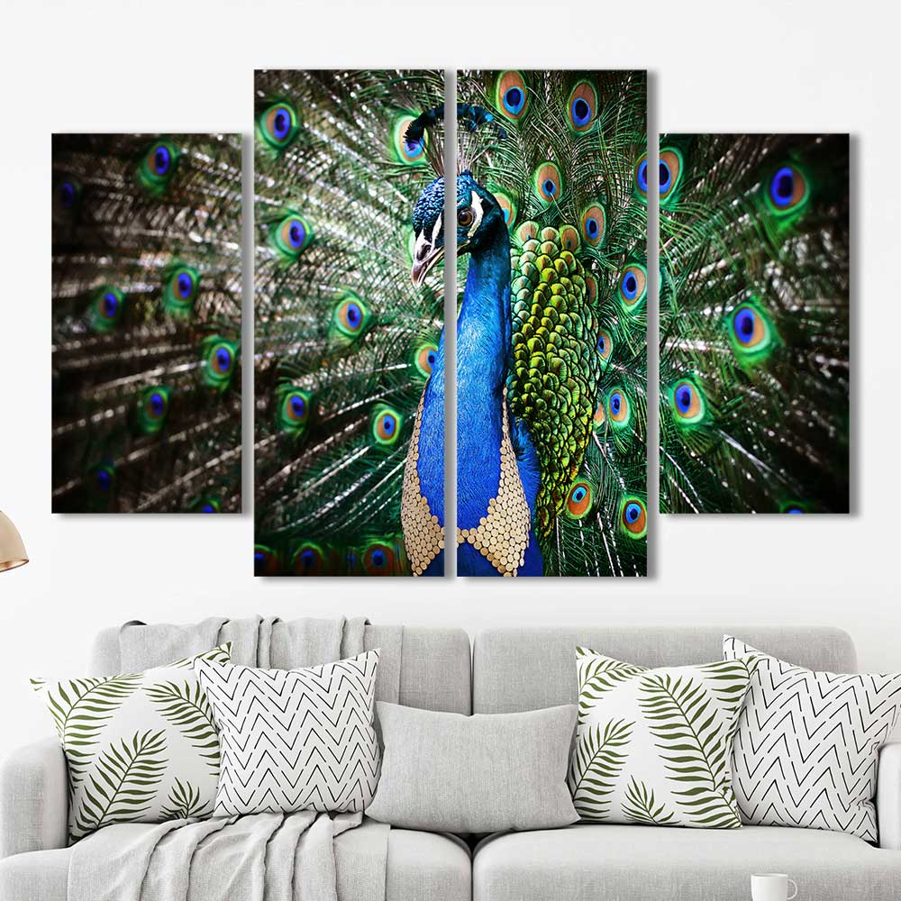 Royal Plumage: Peacock Portrait Collection - Framed Canvas Home Decor Wall Art Multiple Choices 1 3 4 5 Panels