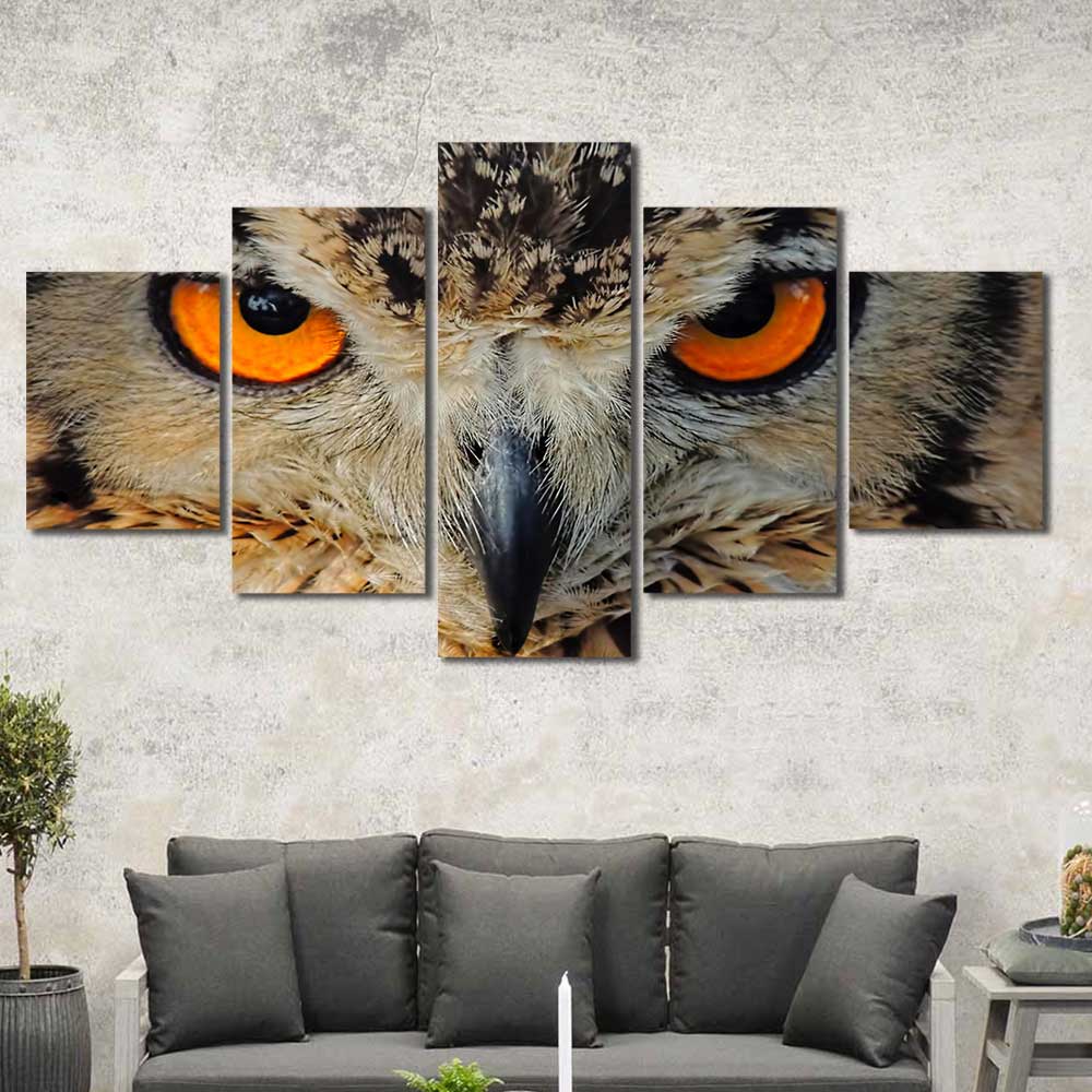 Amber Eyes: Owl Legacy Series - Framed Canvas Home Decor Wall Art Multiple Choices 1 3 4 5 Panels