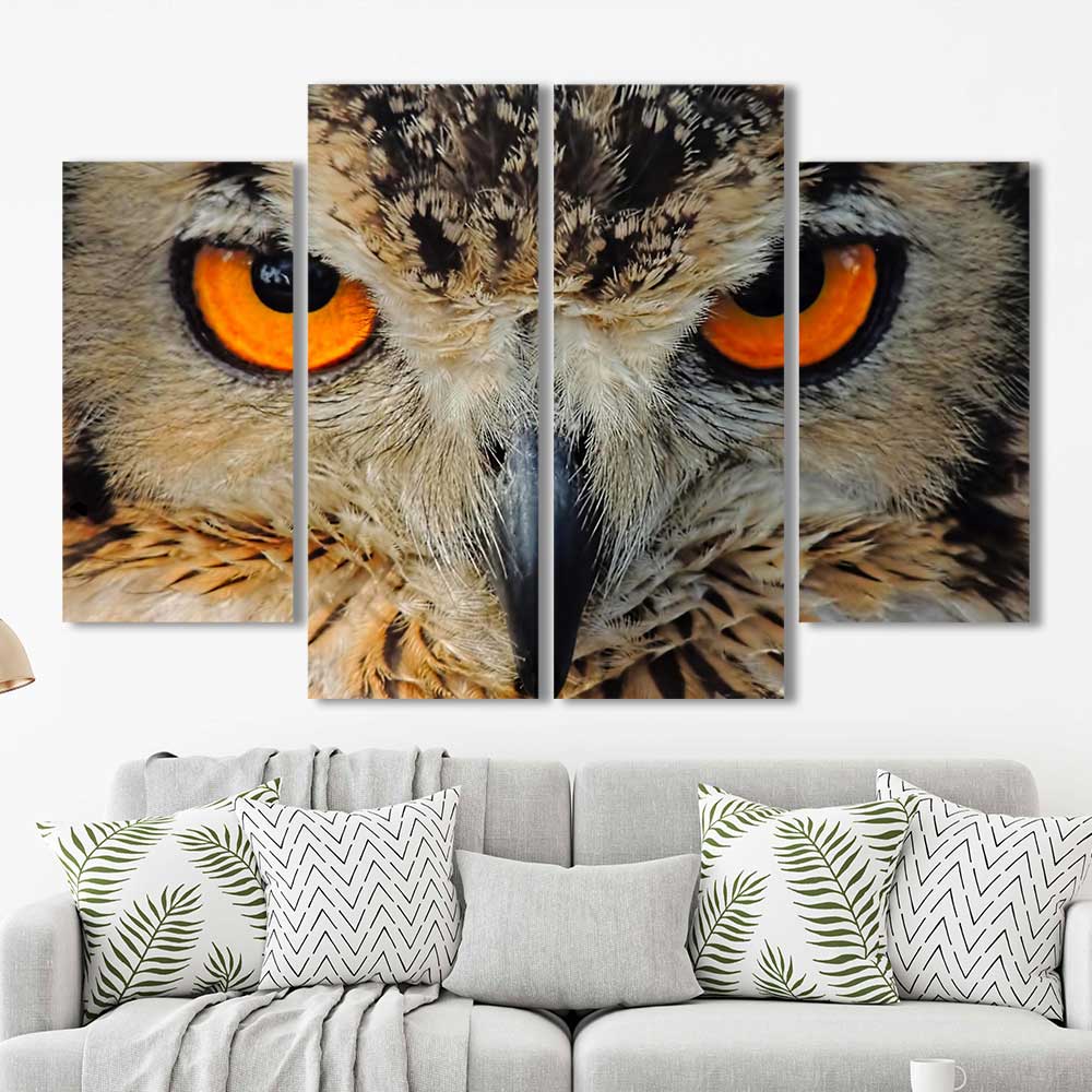 Amber Eyes: Owl Legacy Series - Framed Canvas Home Decor Wall Art Multiple Choices 1 3 4 5 Panels