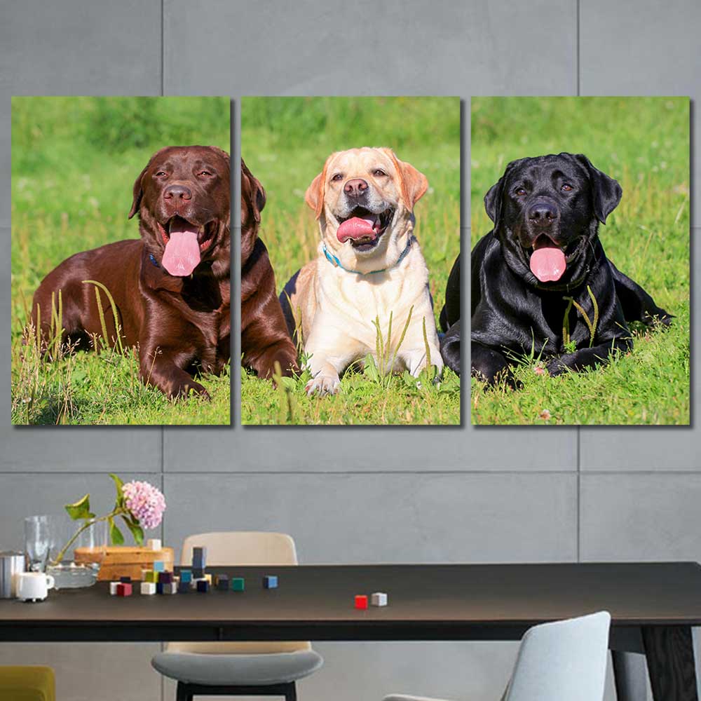Labrador Trio: Neapolitan Collection - Framed Canvas Home Decor Wall Art Multiple Choices 1 3 4 5 Panels