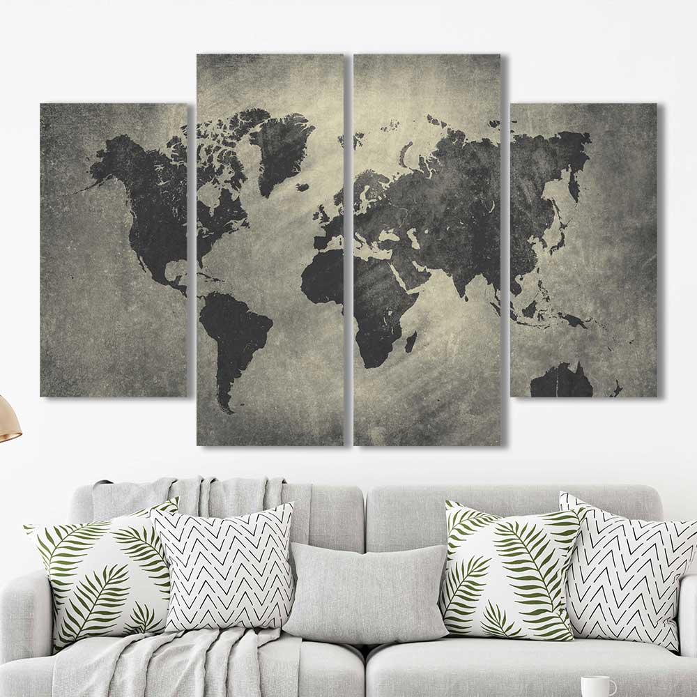 Global Shadows: Modern Map Series - Framed Canvas Home Decor Wall Art Multiple Choices 1 3 4 5 Panels