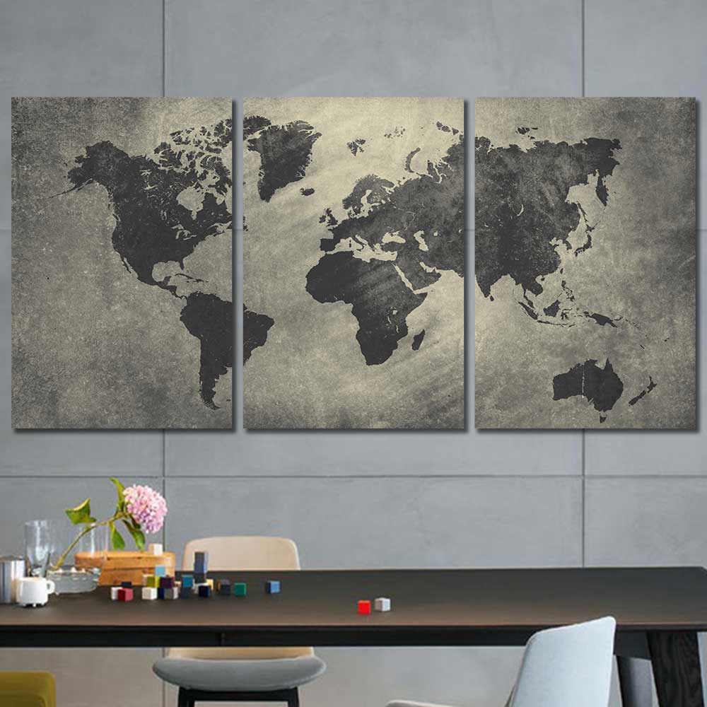 Global Shadows: Modern Map Series - Framed Canvas Home Decor Wall Art Multiple Choices 1 3 4 5 Panels