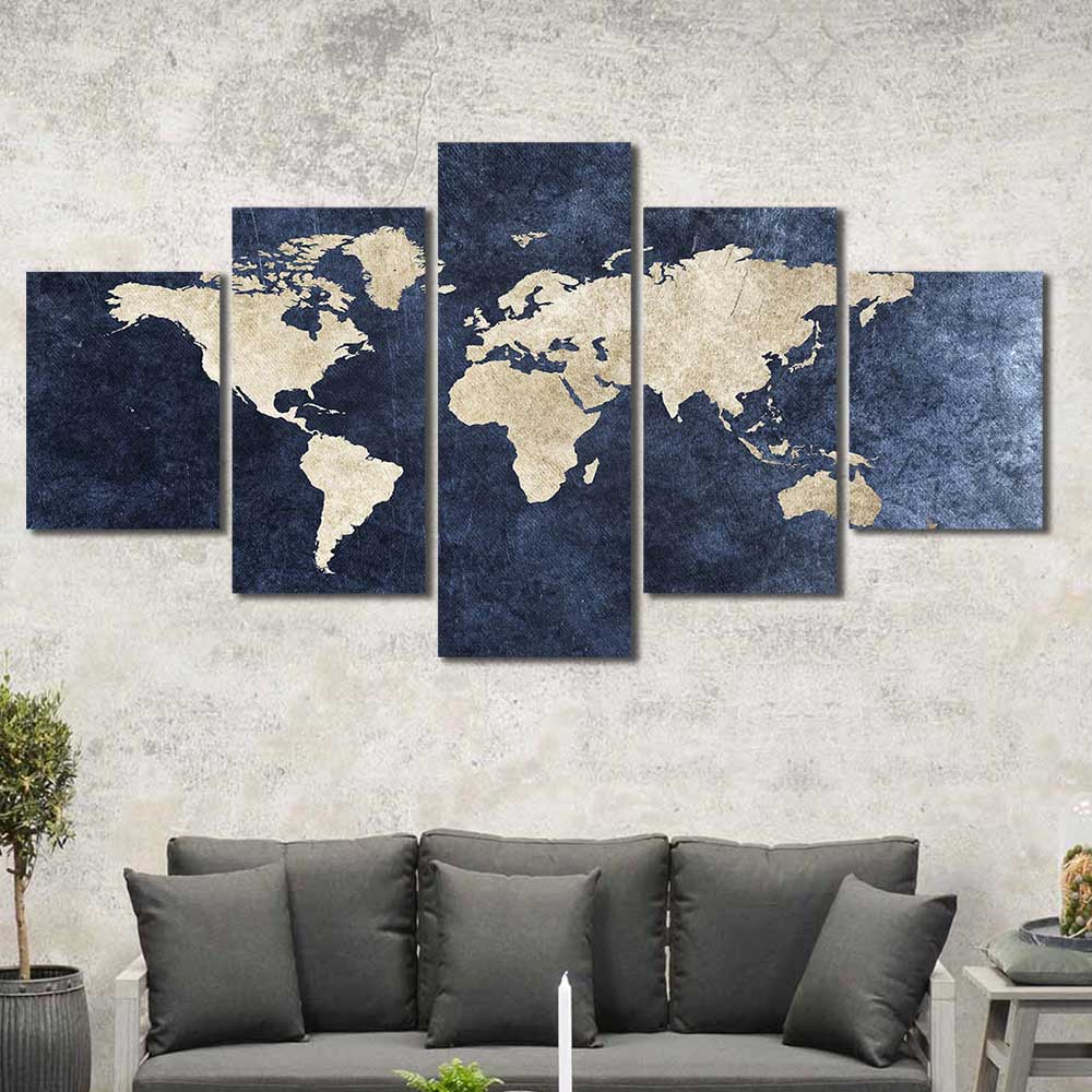 Midnight Atlas: Global Heritage Collection - Framed Canvas Home Decor Wall Art Multiple Choices 1 3 4 5 Panels