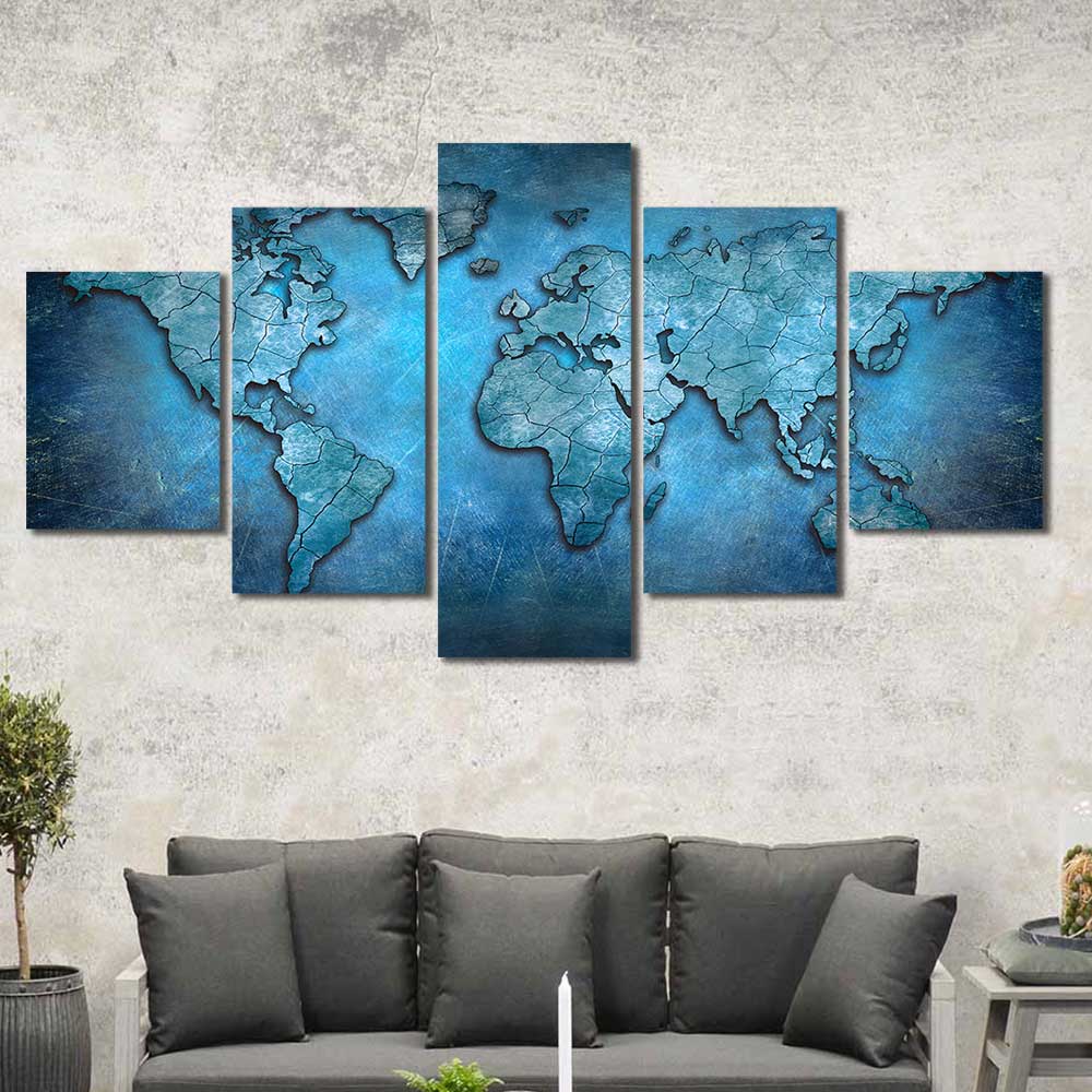 Azure Atlas: Cracked Earth Collection - Framed Canvas Home Decor Wall Art Multiple Choices 1 3 4 5 Panels