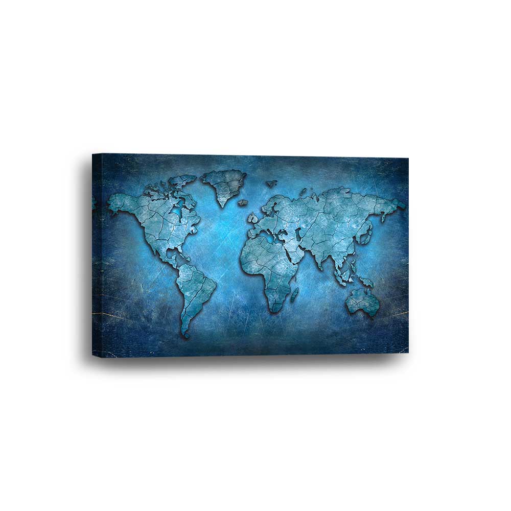 Azure Atlas: Cracked Earth Collection - Framed Canvas Home Decor Wall Art Multiple Choices 1 3 4 5 Panels