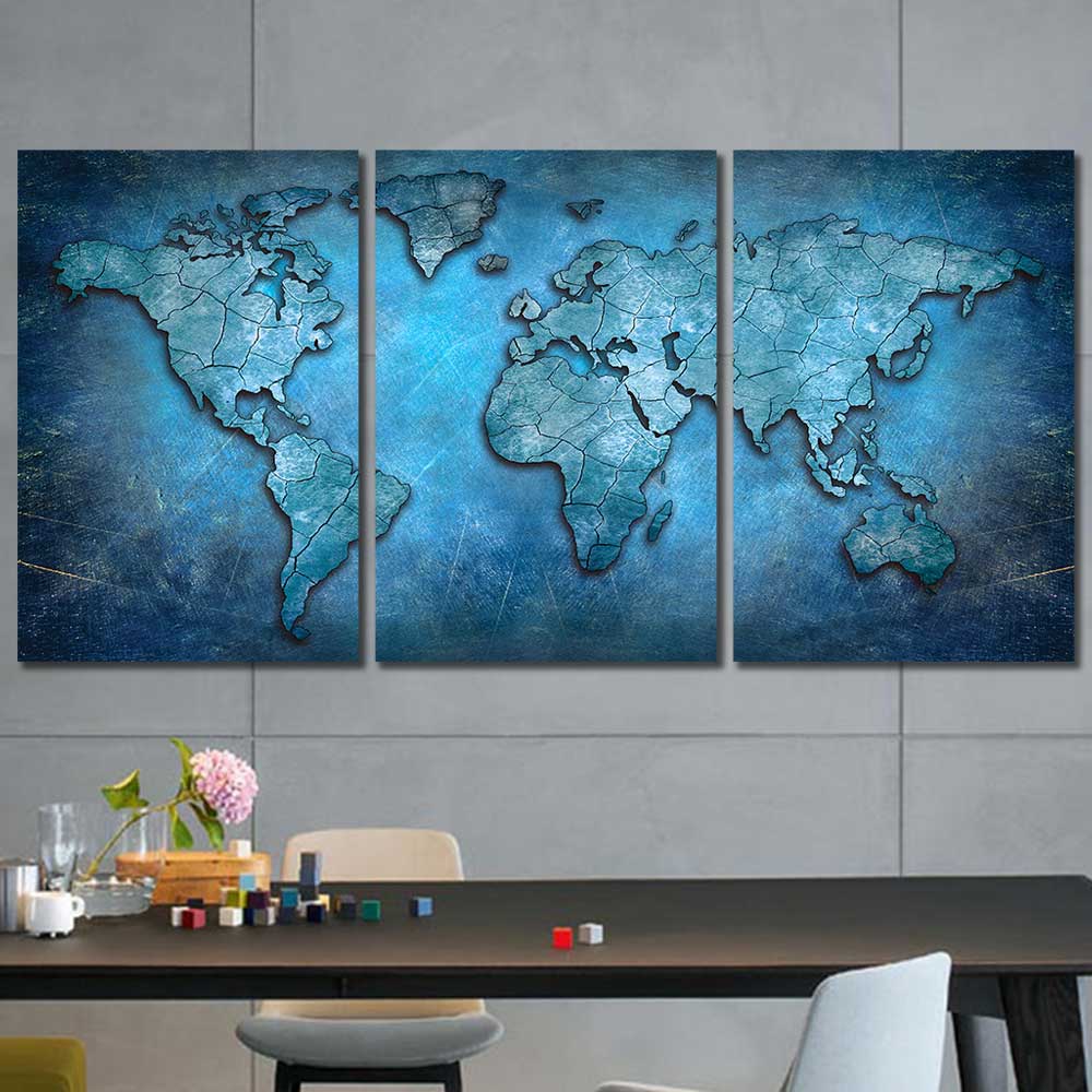 Azure Atlas: Cracked Earth Collection - Framed Canvas Home Decor Wall Art Multiple Choices 1 3 4 5 Panels