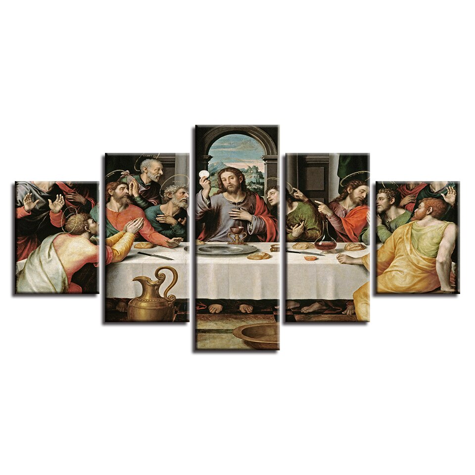 The Last Supper Jesus Christ Disciples Christianity Five Piece Canvas Wall Art Home Decor Multi Panel 5