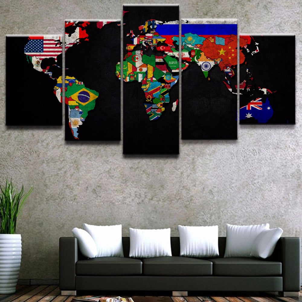 World Map Flags Colorful Canvas