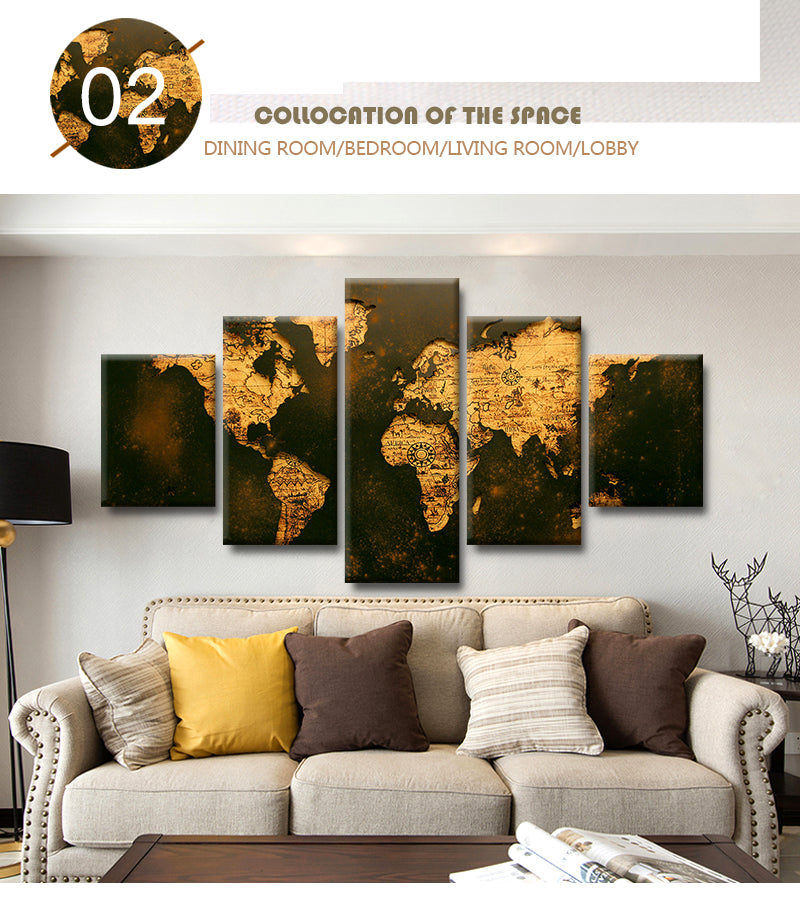 Rustic Old World Map Canvas Framed