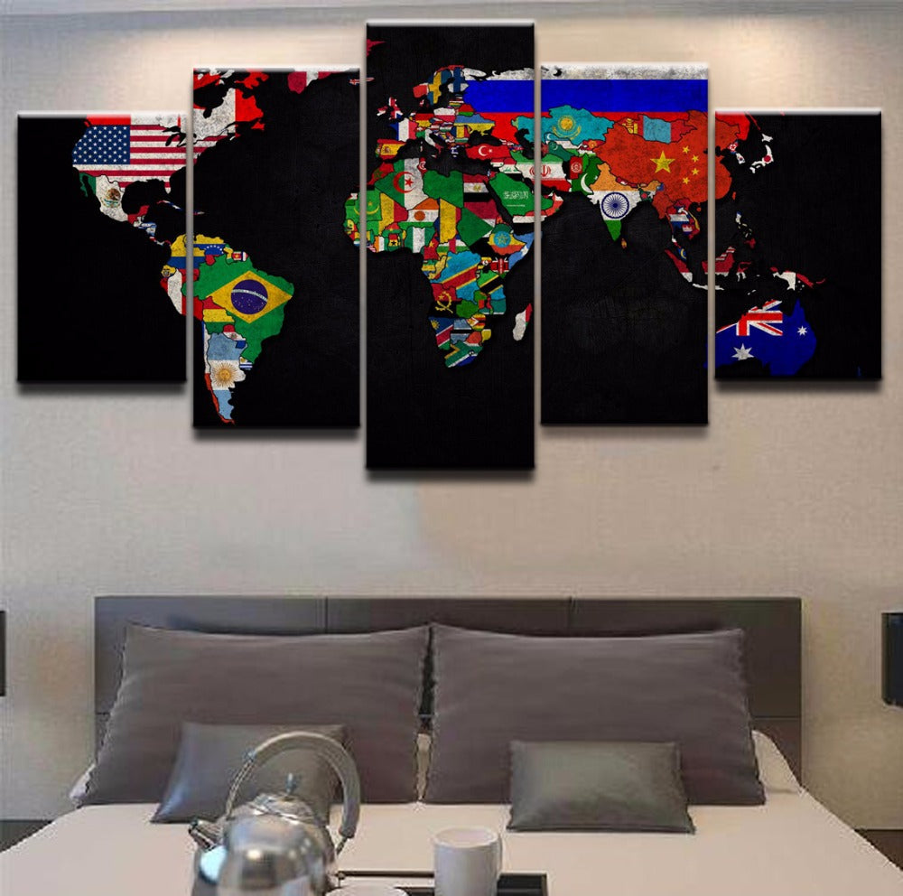World Map Flags Colorful Canvas
