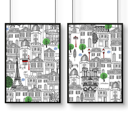 Wall art Paris | Set of 2 travel posters