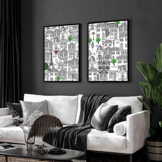 Wall art Paris | Set of 2 travel posters