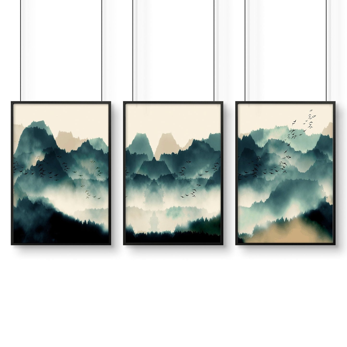 Set of 3 framed prints | Large Scandinavian wall art