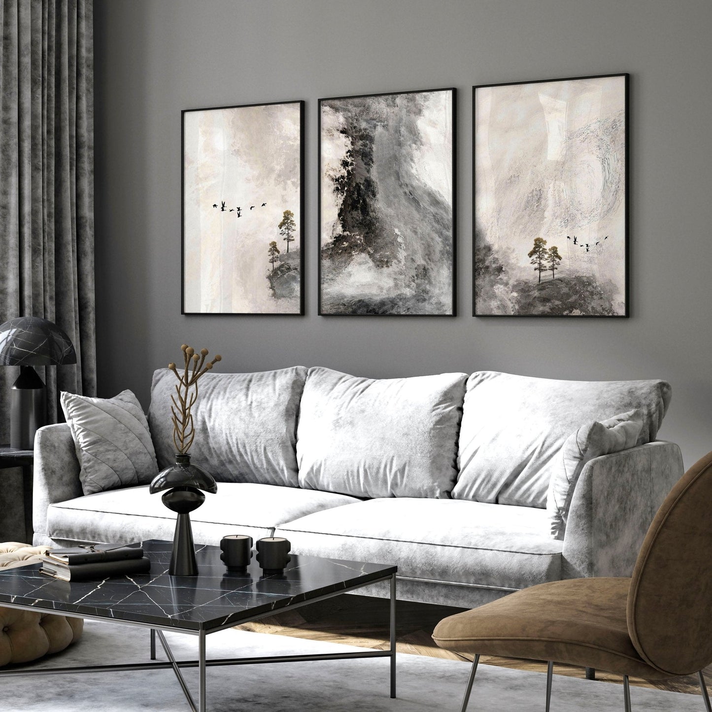 Large living room wall art | set of 3 wall art prints