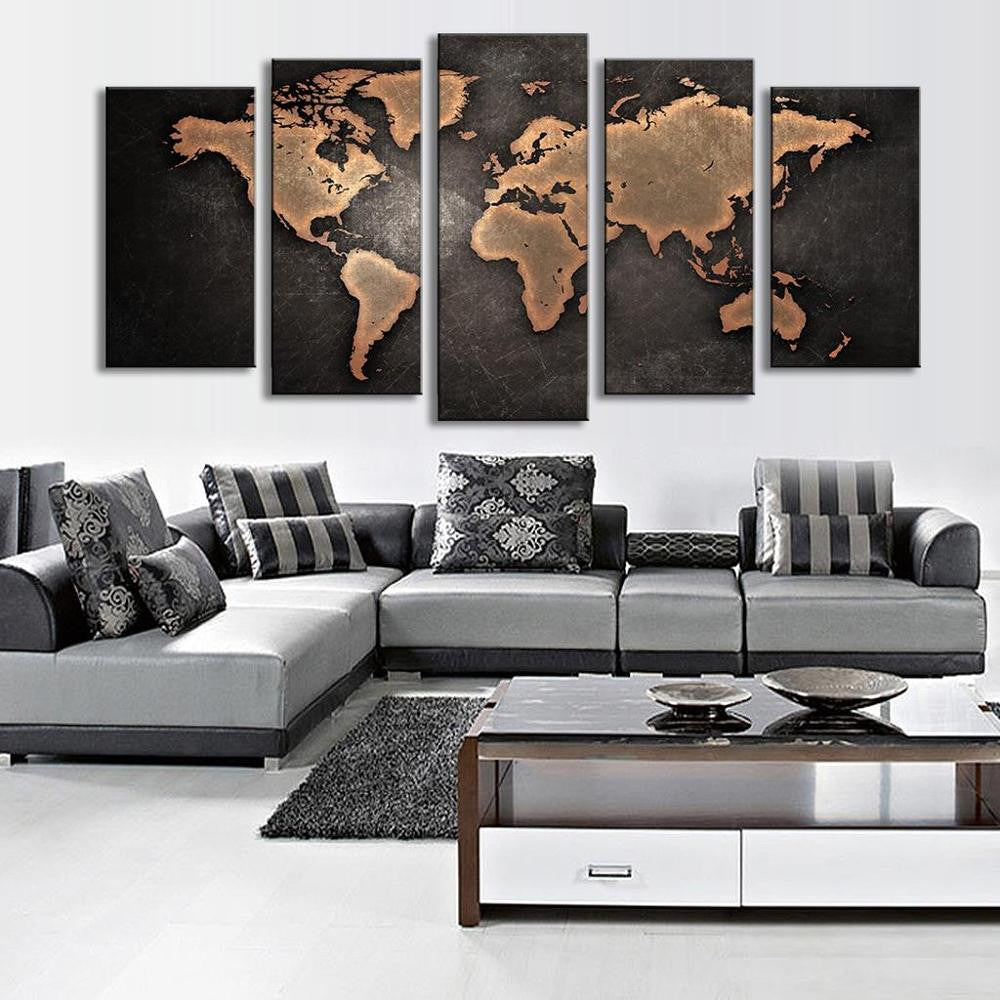 Vintage World Map Rustic Wall Art Canvas