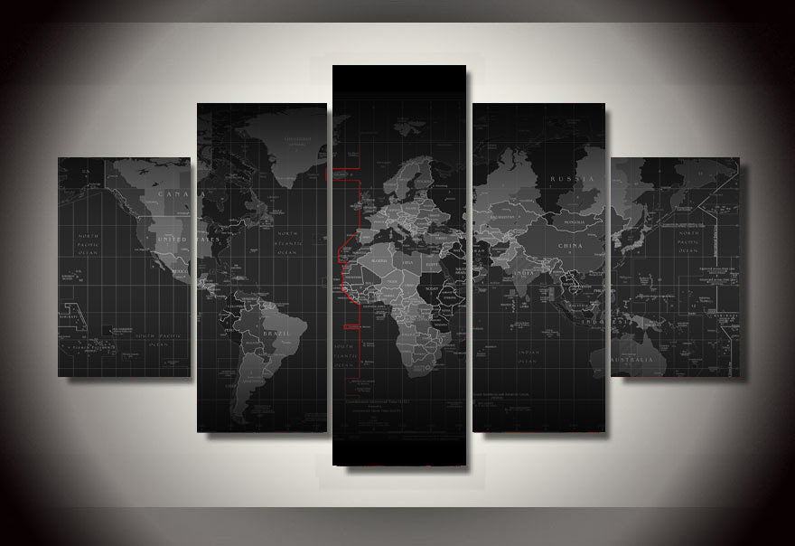 Time Zone World Map Canvas Print Five Piece Wall Art Home Decor
