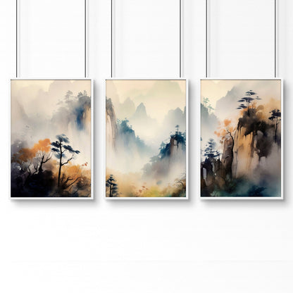 Set of 3 Framed Pictures | Set of 3 Asian Inspired Wall art Prints