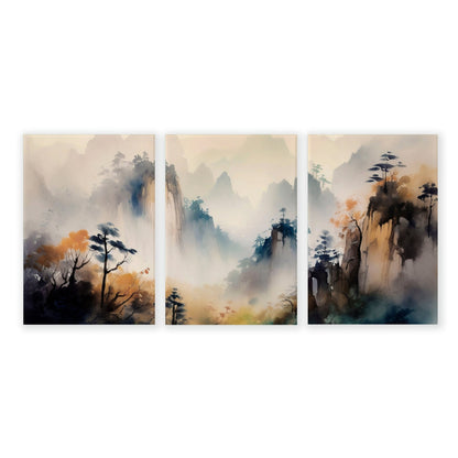 Set of 3 Framed Pictures | Set of 3 Asian Inspired Wall art Prints